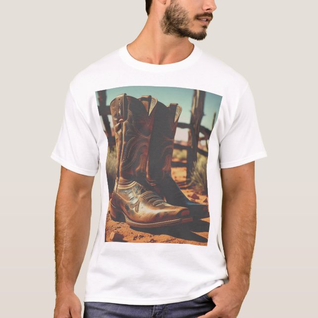 Vintage Western CowboyBoots T-Shirt (Framsida)