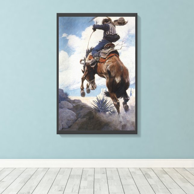 Vintage Western Cowboys, Bucking av NC Wyeth Canvastryck (Insitu (trägolv))