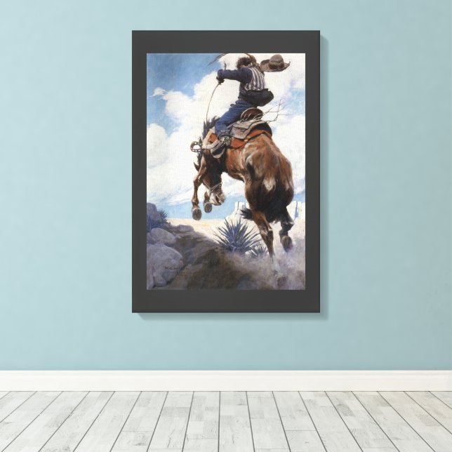 Vintage Western Cowboys, Bucking av NC Wyeth Canvastryck (Insitu (trägolv))