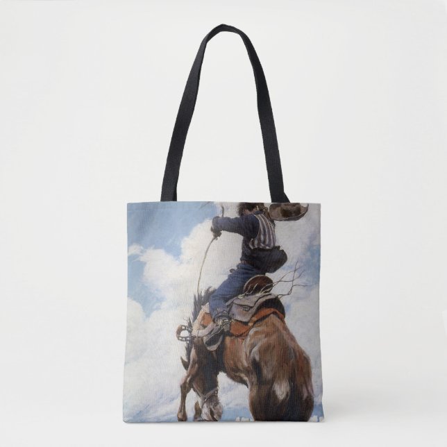 Vintage Western Cowboys, Bucking av NC Wyeth Tygkasse (Framsida)
