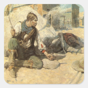 Vintage Western Cowboys, Hopalong av NC Wyeth Fyrkantigt Klistermärke