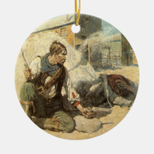 Vintage Western Cowboys, Hopalong av NC Wyeth Julgransprydnad Keramik