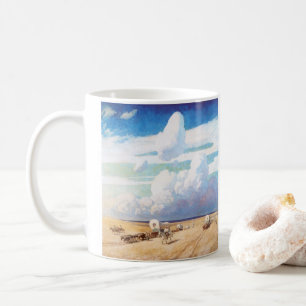 Vintage Western Cowboys, täckta vagnar av Wyeth Kaffemugg