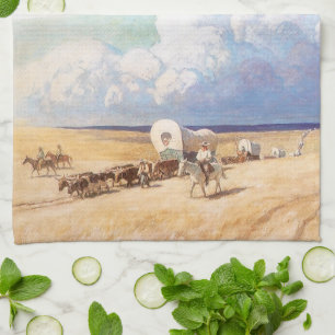 Vintage Western Cowboys, täckta vagnar av Wyeth Kökshandduk