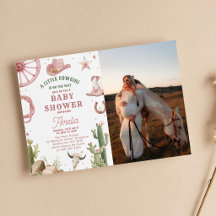 Vintage Western Cowgirl Baby shower inbjudan