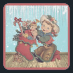 Vintage Western Cowgirl Kid och julklapp Fyrkantigt Klistermärke<br><div class="desc">Vintage Western Cowgirl Kid och Jul Stocking Se den här designen som liknar den på flera olika artiklar för helgdagar och födelsedagar</div>