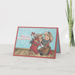 Vintage Western Cowgirl Kid och julklapp Kort
