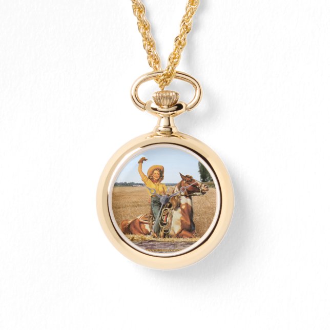 Vintage Western Cowgirl on Horse Wave Armbandsur (Framsida)