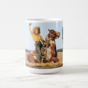 Vintage Western Cowgirl on Horse Wave Kaffemugg