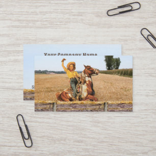 Vintage Western Cowgirl on Horse Wave Visitkort