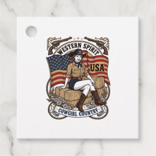 Vintage Western Cowgirl Patriotisk Shirt Design_1 Gåvor Etiketter