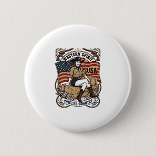 Vintage Western Cowgirl Patriotisk Shirt Design_1 Knapp