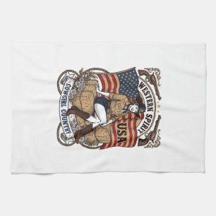 Vintage Western Cowgirl Patriotisk Shirt Design_1 Kökshandduk