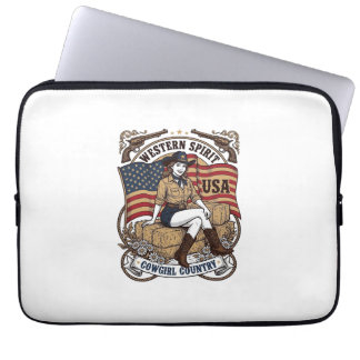 Vintage Western Cowgirl Patriotisk Shirt Design_1 Laptop Fodral