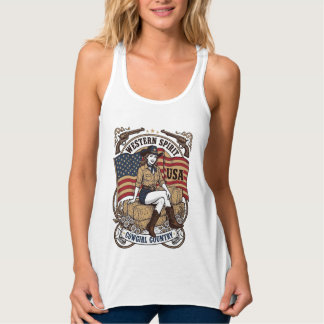Vintage Western Cowgirl Patriotisk Shirt Design_1 Linne Med Racerback
