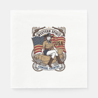 Vintage Western Cowgirl Patriotisk Shirt Design_1 Pappersservett