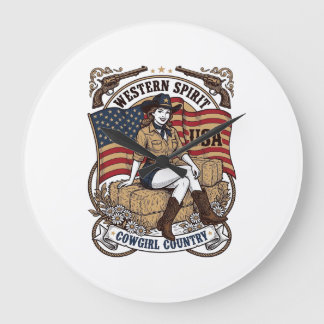 Vintage Western Cowgirl Patriotisk Shirt Design_1 Stor Klocka