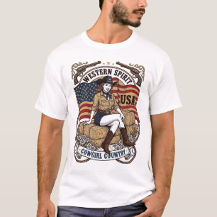 Vintage Western Cowgirl Patriotisk Shirt Design_1 T