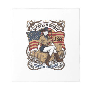 Vintage Western Cowgirl Patriotisk T-Shirt Design_ Anteckningsblock