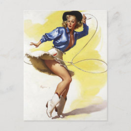 Vintage Western Cowgirl Pin UP Girl Vykort