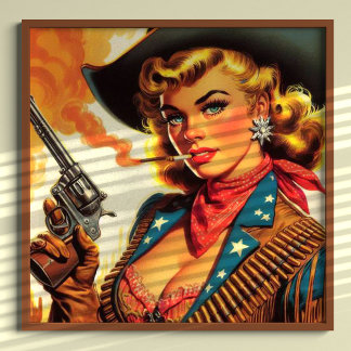 Vintage Western Cowgirl Pin Up Poster