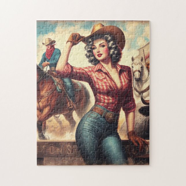 Vintage Western Cowgirl Pussel (Vertikal)