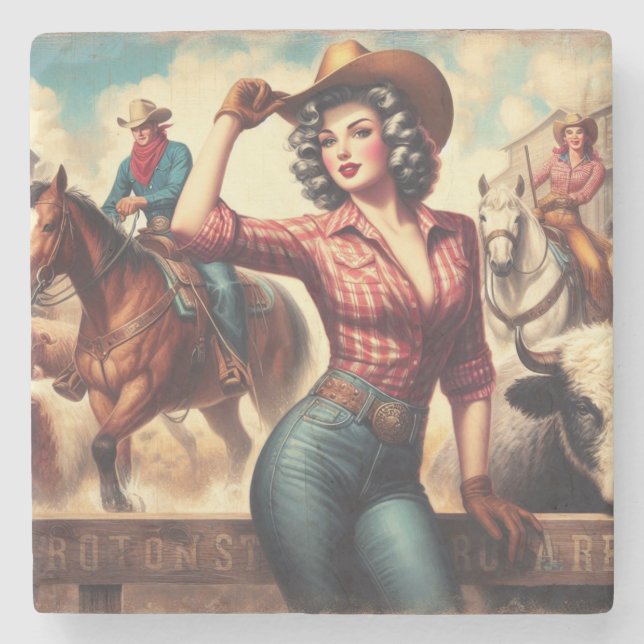 Vintage Western Cowgirl Stenunderlägg (Framsidan)
