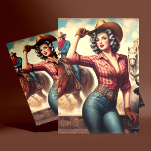 Vintage Western Cowgirl Vykort