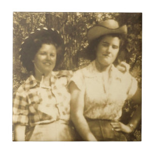 Vintage Western Cowtjejer Photo Kakelplatta