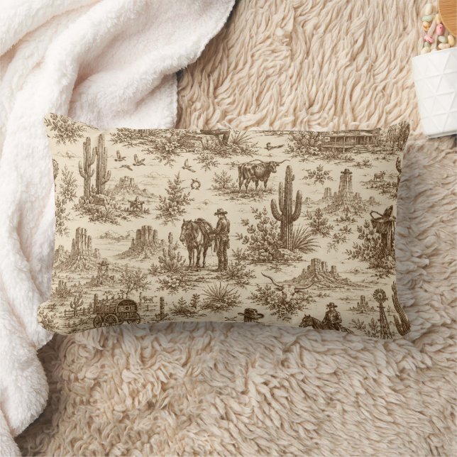 Vintage Western Desert Toile Sömlöst Mönster Lumbarkudde (Filt)