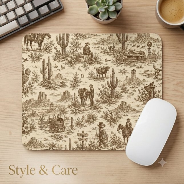 Vintage Western Desert Toile Sömlöst Mönster Musmatta (Vintage Western Desert Toile Seamless Pattern Mouse Pad)