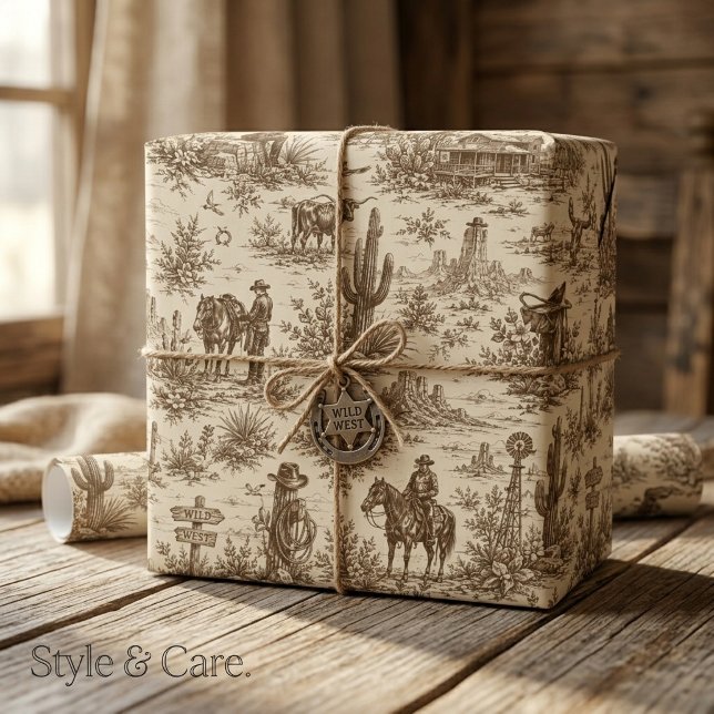 Vintage Western Desert Toile Sömlöst Mönster Presentpapper (Vintage Western Desert Toile Seamless Pattern Wrapping Paper)