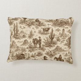 Vintage Western Desert Toile Sömlöst Mönster Prydnadskudde