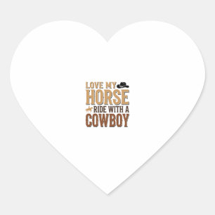 Vintage Western-häst och cowboy-citat t-shirt desi Hjärtformat Klistermärke