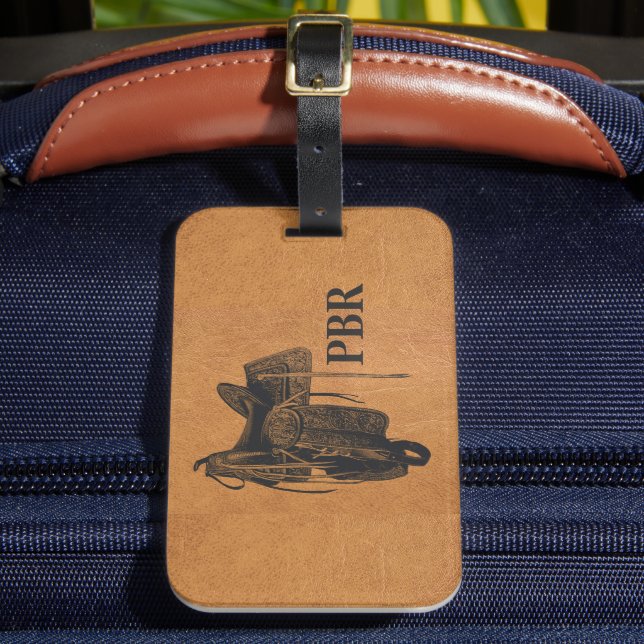 Vintage Western Horse Saddle Monogram Bagagebricka (Framsida Insitu 2)