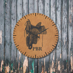 Vintage Western Horse Saddle Monogram Stor Klocka