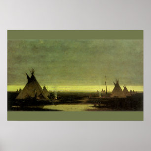 Vintage Western, Indian Camp at Dawn av Tavernier Poster