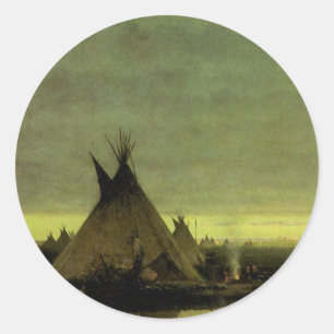Vintage Western, Indian Camp at Dawn av Tavernier Runt Klistermärke