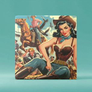 Vintage Western Land Girl Kakelplatta