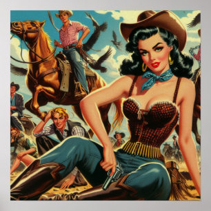 Vintage Western Land Girl Poster