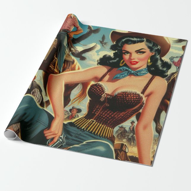 Vintage Western Land Girl Presentpapper (Utrullad)