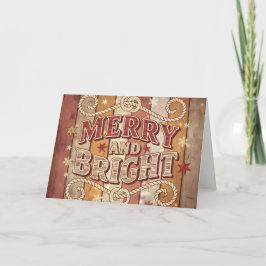 Vintage Western Merry and Bright Jul Helgkort