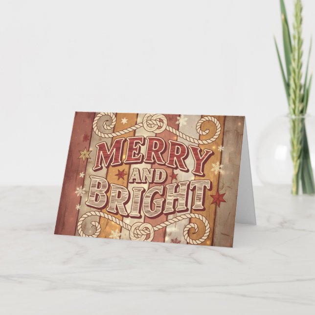 Vintage Western Merry and Bright Jul Helgkort (Framsida)