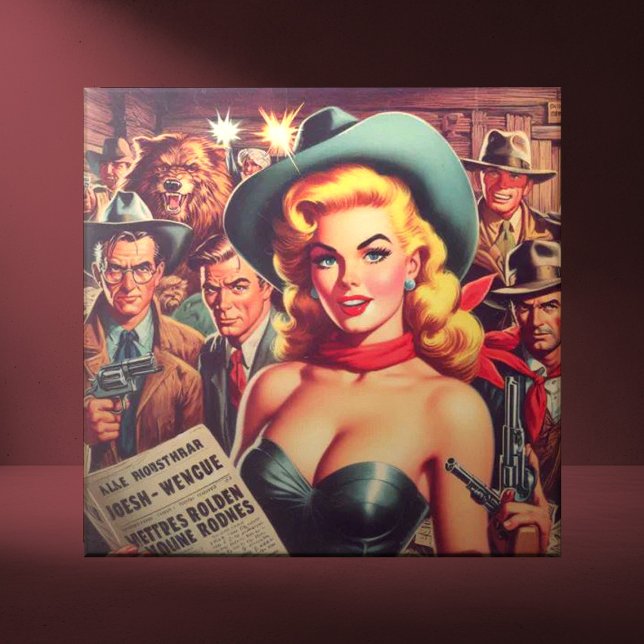 Vintage Western Pulp Girl Kakelplatta (Skapare uppladdad)