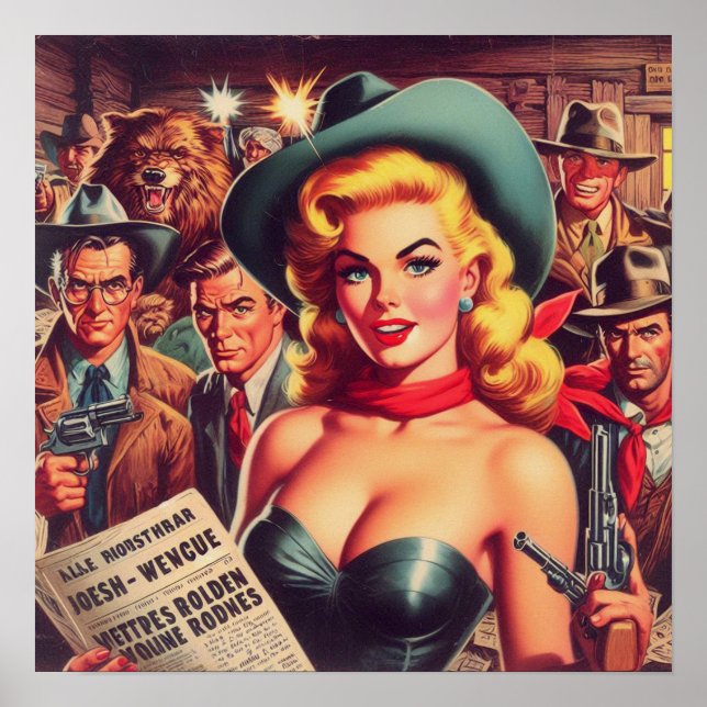 Vintage Western Pulp Girl Poster (Framsidan)