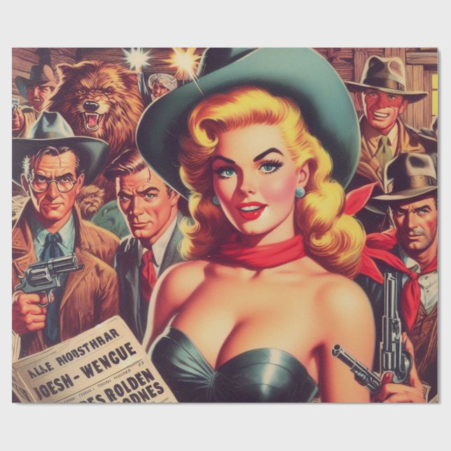 Vintage Western Pulp Girl Presentpapper (Platt)