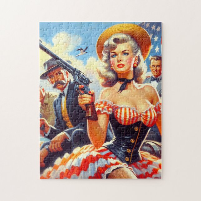 Vintage Western Pulp Girl Pussel (Vertikal)