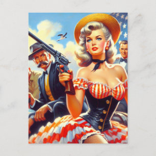 Vintage Western Pulp Girl Vykort