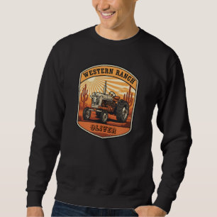Vintage Western Ranch Traktor Öken Solnedgång Lång Ärmad Tröja