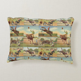 Vintage Western Rodeo Events Cowboys Horses Bulls Prydnadskudde